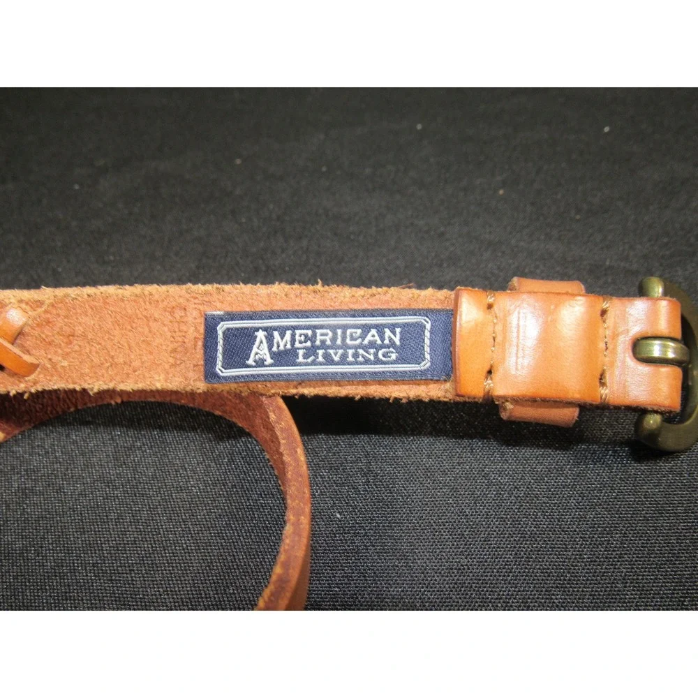 American Living Womens Cognac Brown Genuine Leather Cross Stitch Skinny Belt Lg